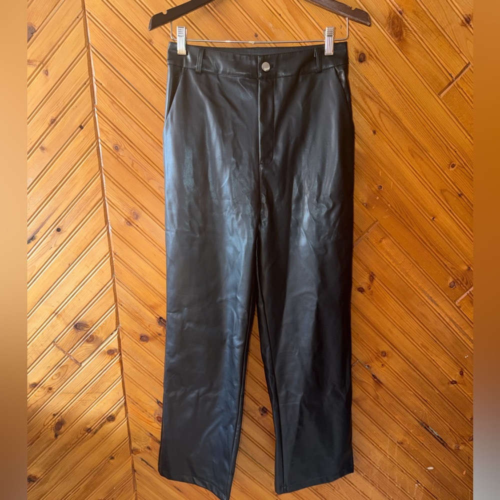 Black faux leather high rise pants medium